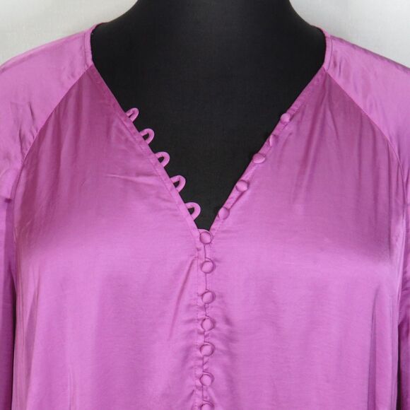 La Joie Violet Satin Button Up Long Sleeve Blouse Plus Size 3X - Picture 7 of 15